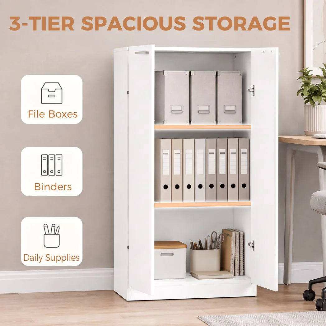 120 cm Tall Storage Cabinet Cupboard, 3-Tier File Organiser Wooden Filing Cabinet, White