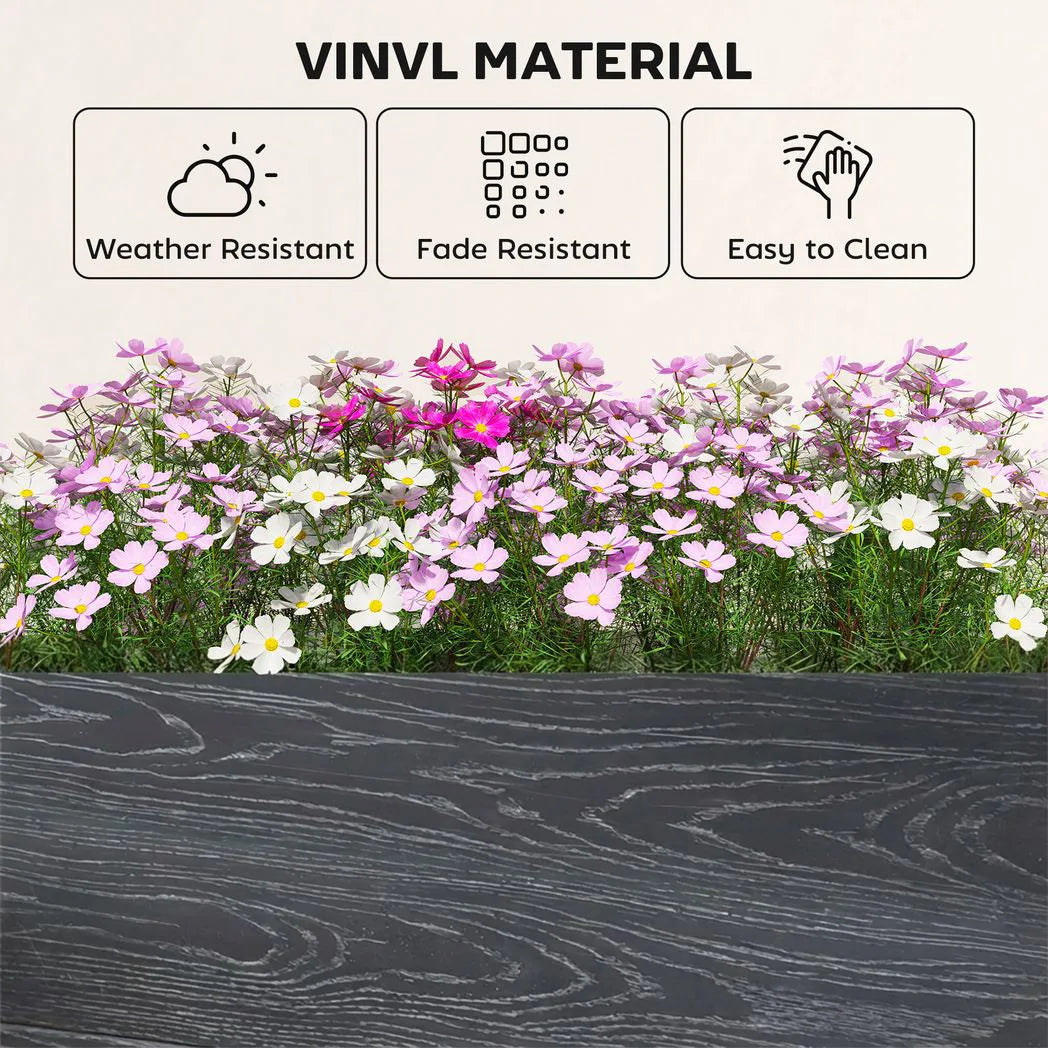 Outsunny Vinyl Raised Garden Bed Kit, 3 x 3 x 1ft Modular Elevated Garden Box with Slotting Legs and Open Bottom, Dark Grey