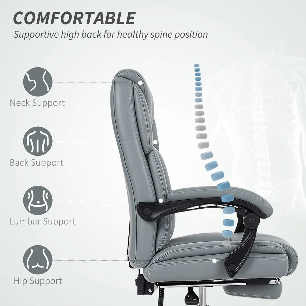 Faux Leather Reclining Office Chair, with Footrest - Grey