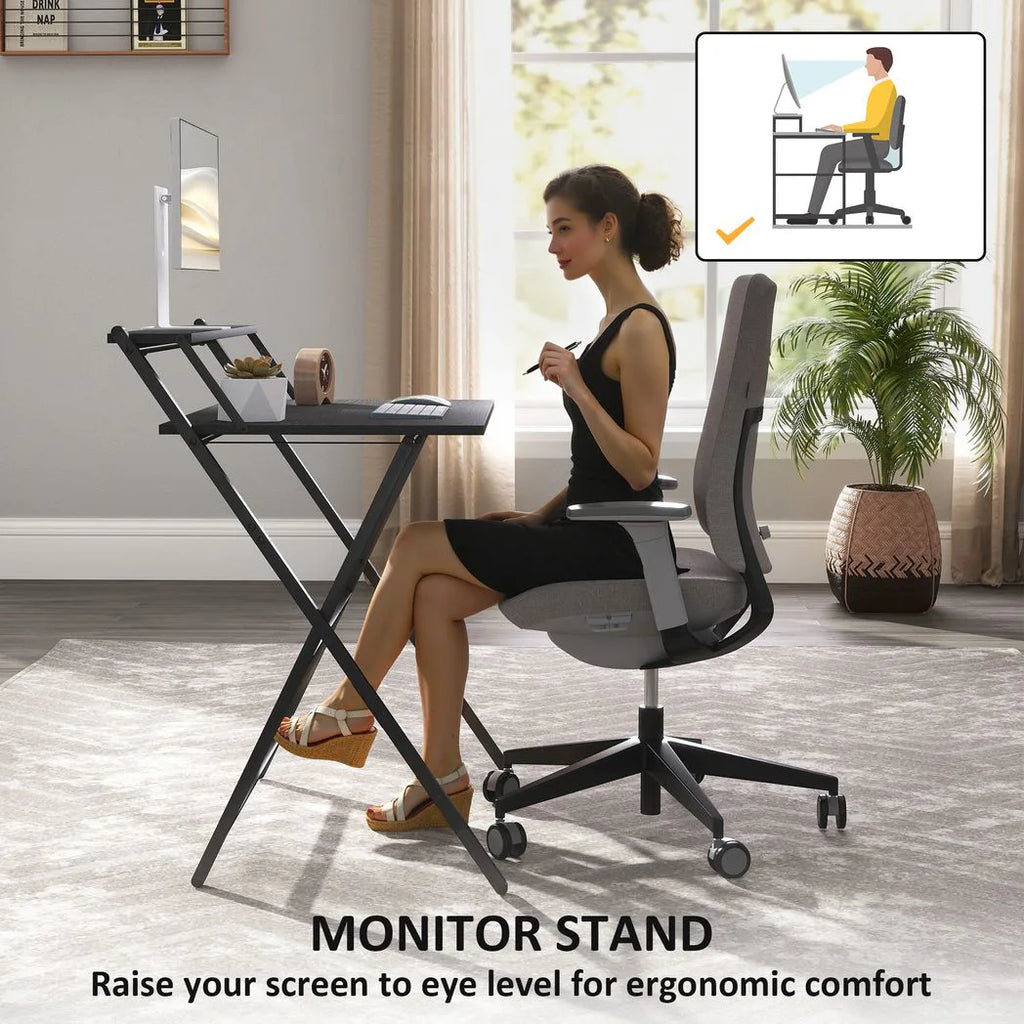 81.5 cm Folding Computer Desk with Monitor Shelf - Black