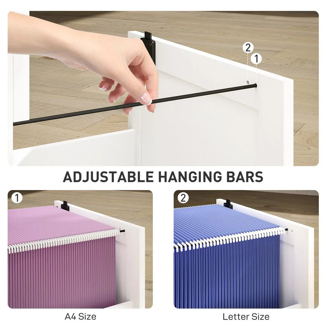 3 Drawer Filing Cabinet with Lock, Office Storage Cabinet with Adjustable Hanging Bars for A4 Letter Size Files, White