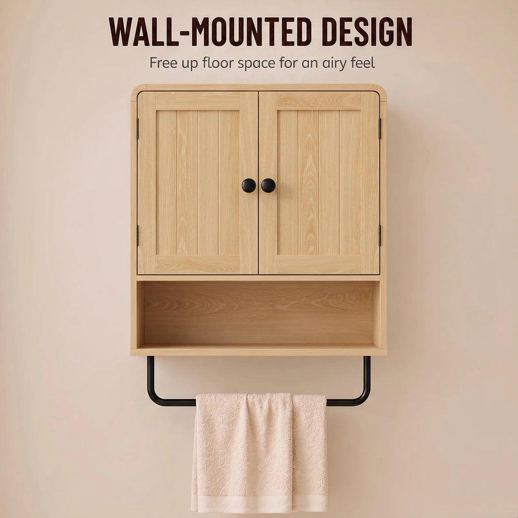Bathroom Cabinet Wall Mounted, Bathroom Wall Cabinet with 2 Doors, Adjustable Shelf Storage for Toilet, Oak