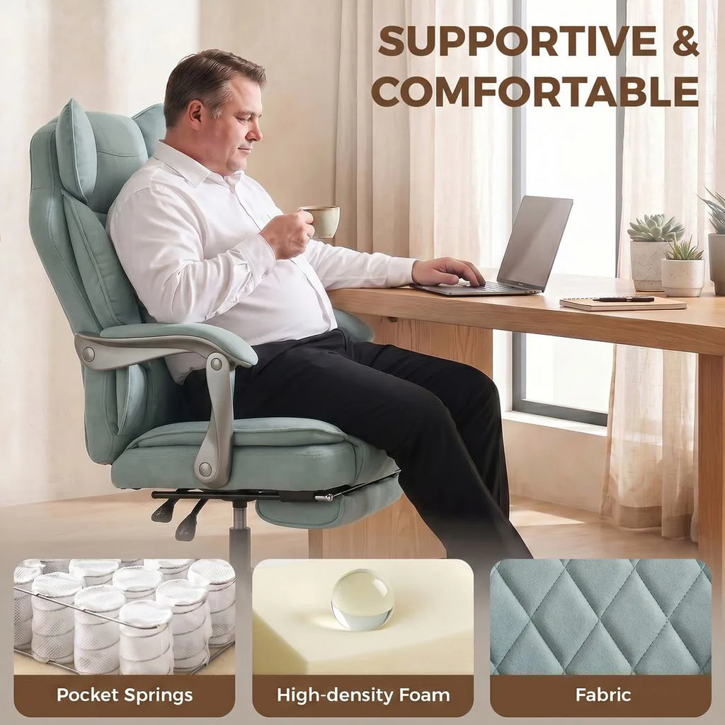 Executive Office Chair, Leathaire Big and Tall Office Chair 180 kg with Wide Seat, Reclining, Lumbar Support, Blue