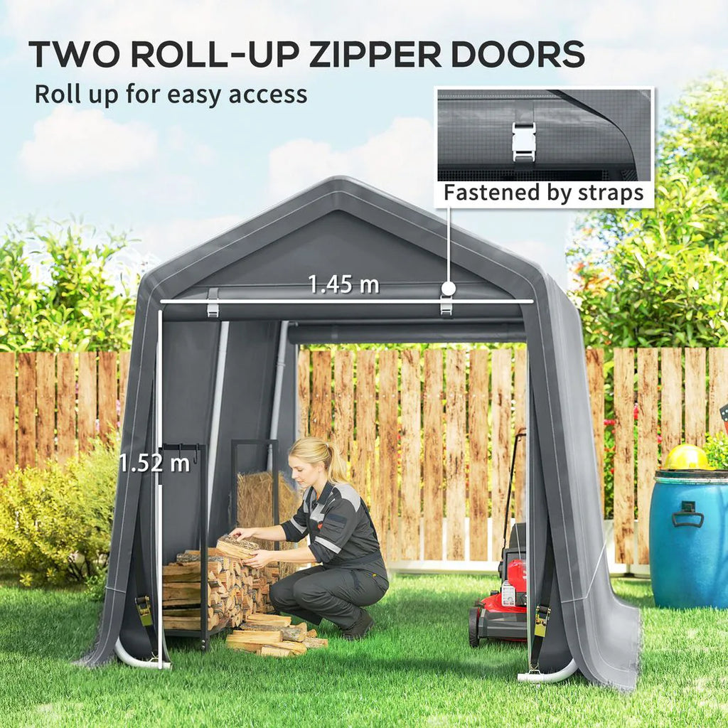 Outsunny 8 x 6.5 ft Outdoor Garden Storage Shed, Waterproof Bike Tent with Double Roll-up Zipper Door for Garden Tools, Dark Grey