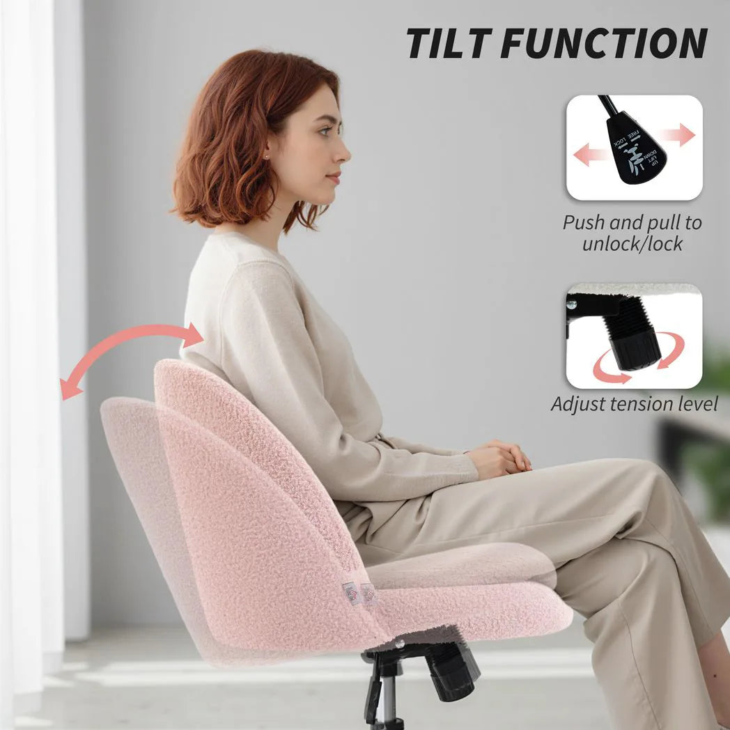 Teddy Fleece Office Chair with Wheels - Light Pink