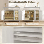 Industrial Kitchen Sideboard with Open Shelf, 2 Cabinets, Adjustable Shelves for Living Room, Dining Room, White