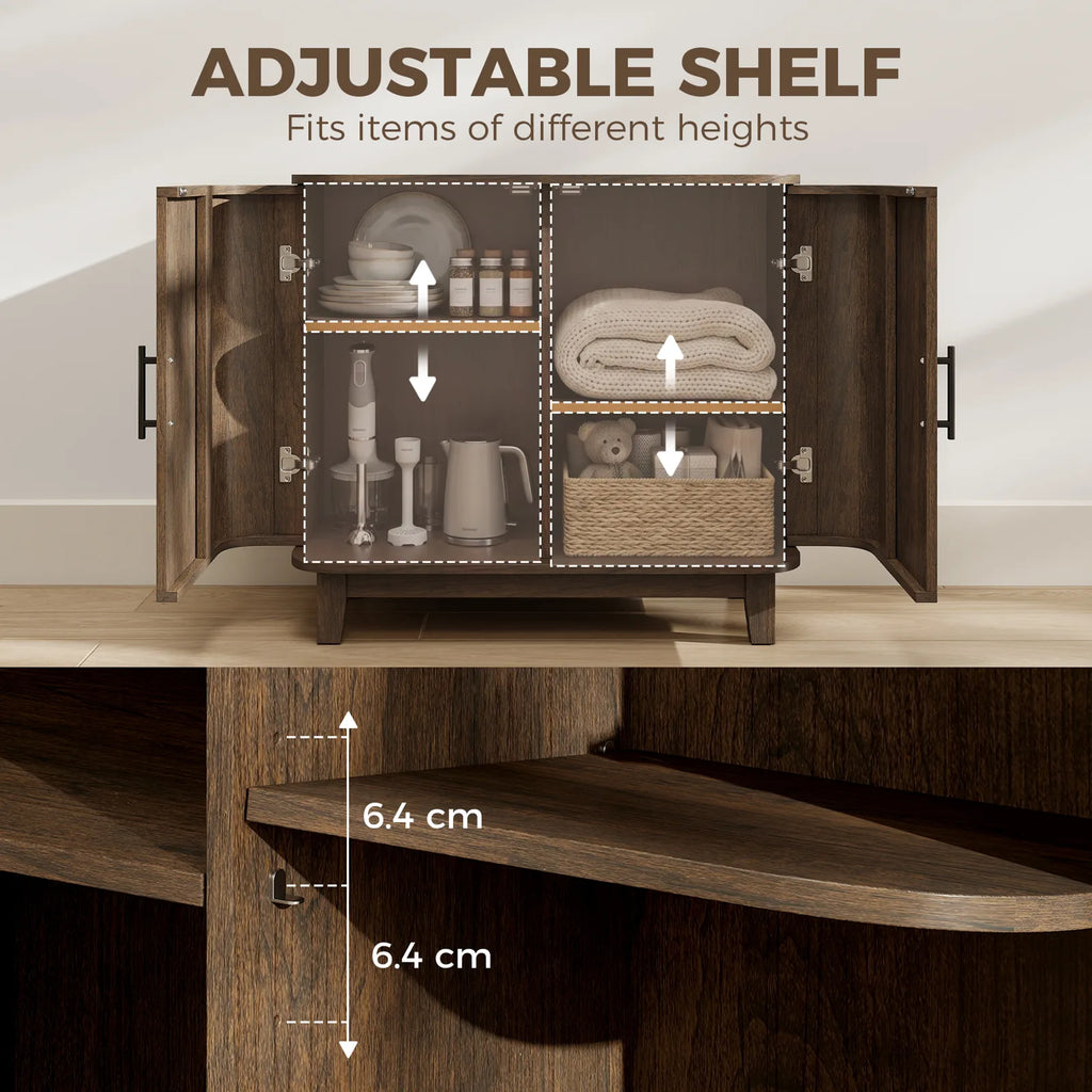 HOMCOM Sideboard Buffet Cabinet, Storage Cabinet with 2 Curved Doors, Adjustable Shelf and Legs for Dining Room, Dark Walnut