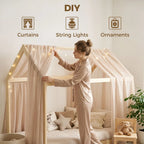 Single Bed Frame, House Scandinavian Wooden Bed Frame for 90W x 190Dcm Mattress, Pine Wood Bed Base, Natural Wood Finish