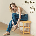 Two Shelf Bamboo Shoe Storage Bench - Natural Finish