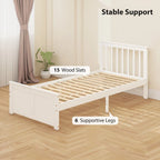 Wooden Single Bed Frame, with Drawers - White