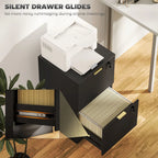 Filing Cabinet, Fluted Vertical File Cabinet with 2 Lockable Drawers and Hanging Rails, Black