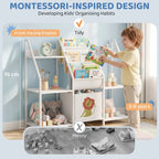 AIYAPLAY Kids Bookshelf and Toy Storage with 3-Tier Sling Book Rack and Fabric Drawer for Nursery, Bedroom, Playroom, White