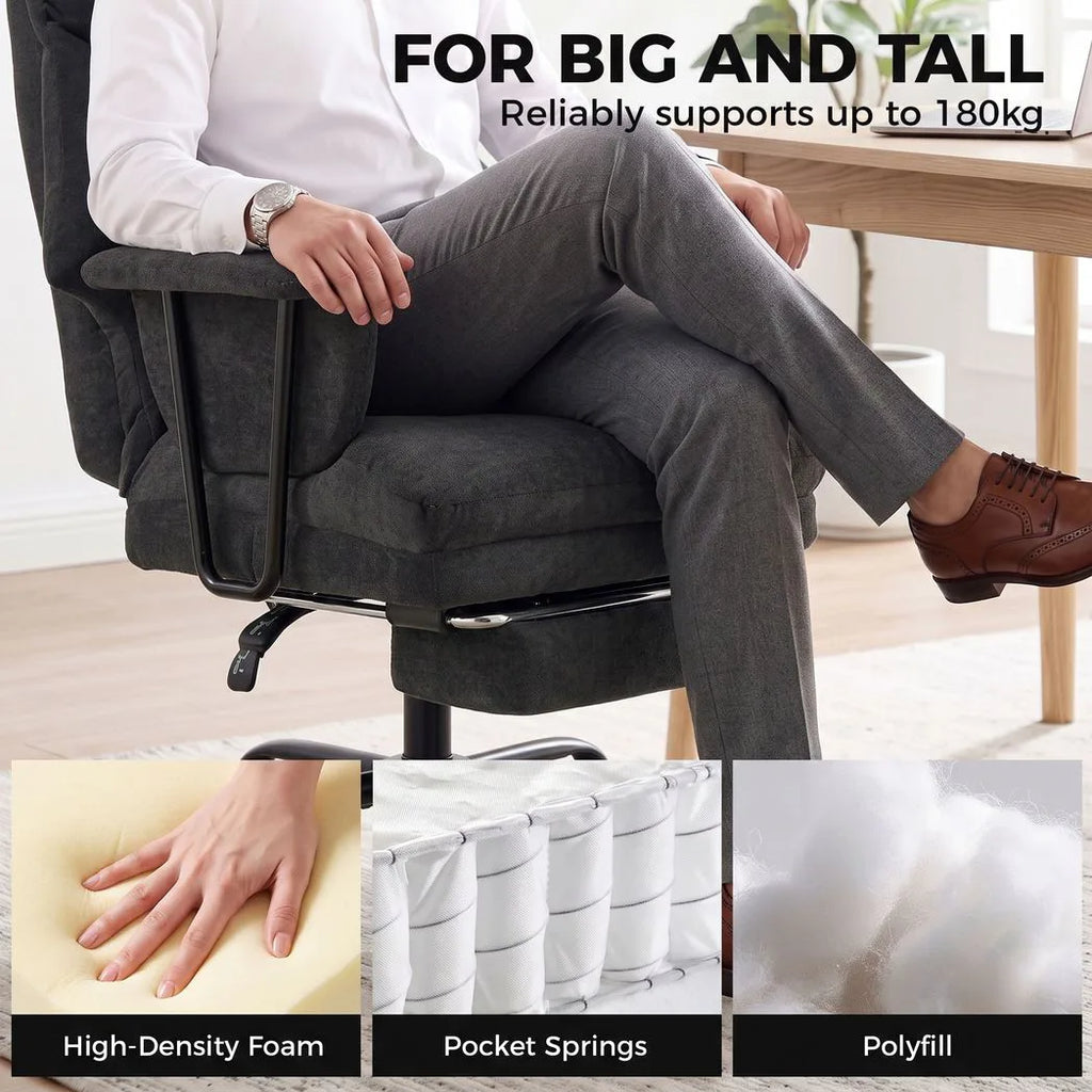 Office Chair, 180kg Heavy Duty Linen Computer Desk Chair with Lumbar Support, Wide Seat, Spring Cushion, Black