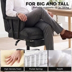 Office Chair, 180kg Heavy Duty Linen Computer Desk Chair with Lumbar Support, Wide Seat, Spring Cushion, Black