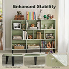 10-Cube Bookcase, 3-Tier Book Shelf with Solid Wood Legs, 140 cm Modern Bookshelf with Anti-Tip Kit, Light Green
