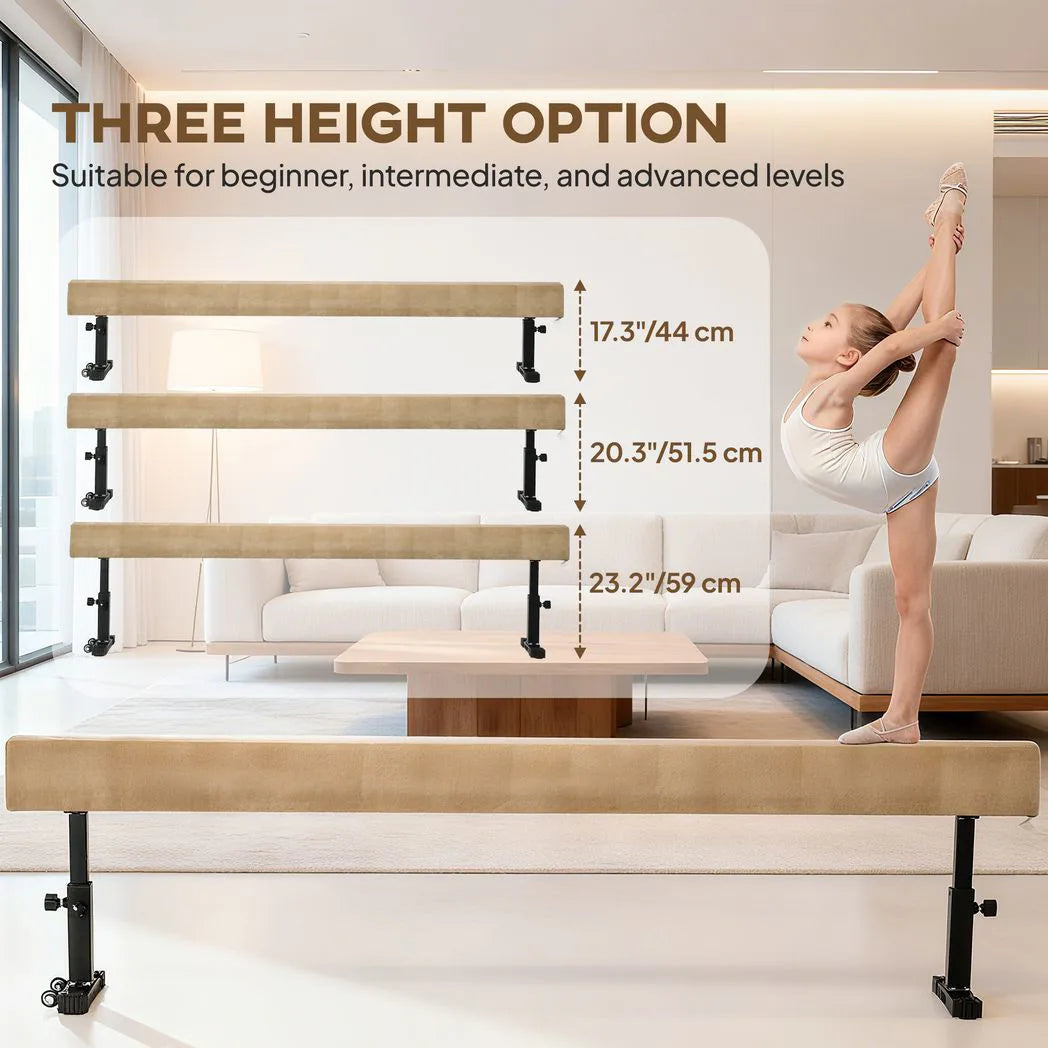7.5ft Adjustable Balance Beam, Gymnastics Beam with Wheels, Gymnastics Equipment for 6 Years Old Training