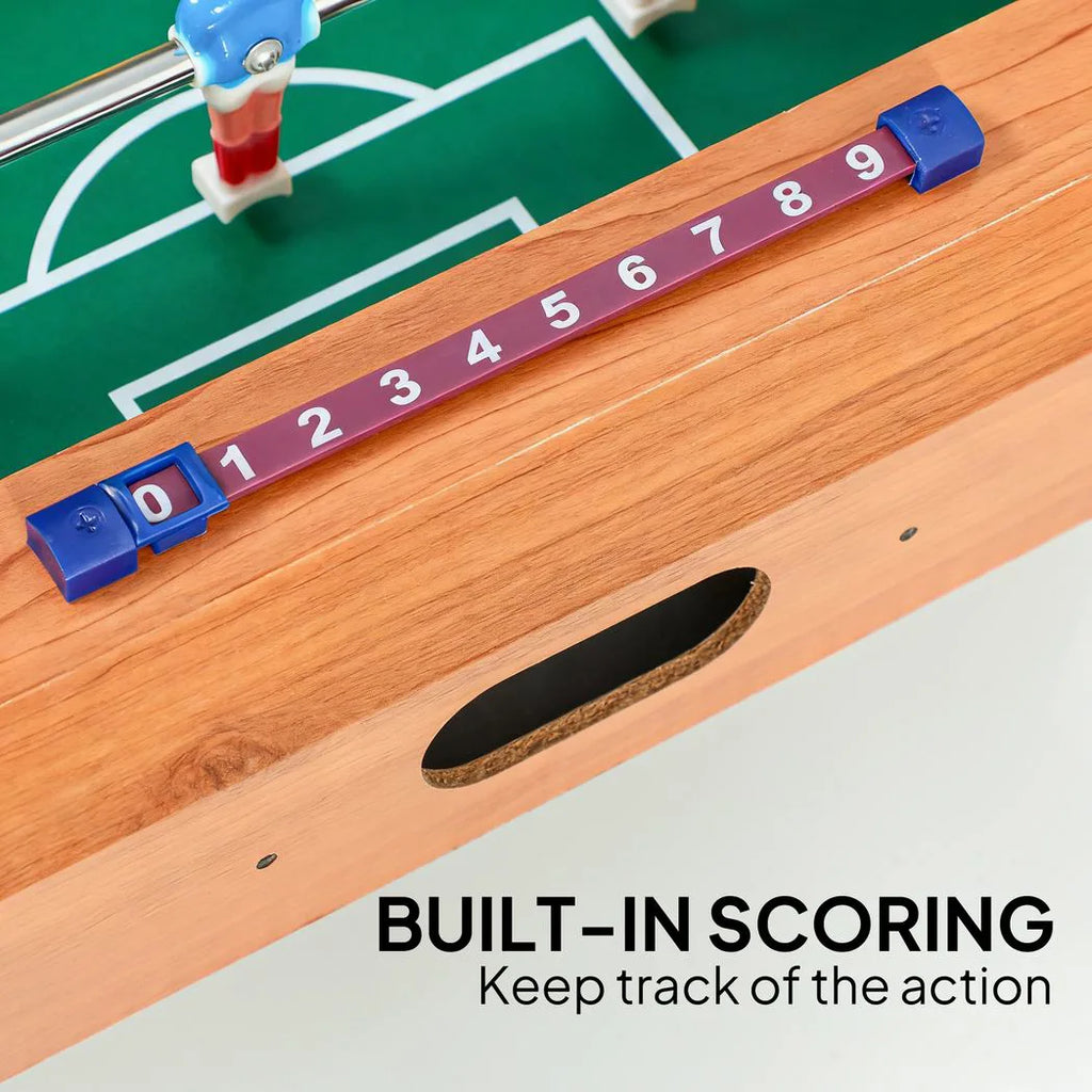 SPORTNOW 20 in Table-top Football Table with Stainless Steel Rods, Compact Foosball Table for Kids and Adults, All-Inclusive Foosball Game Set for Indoor, Nature Wood Finish