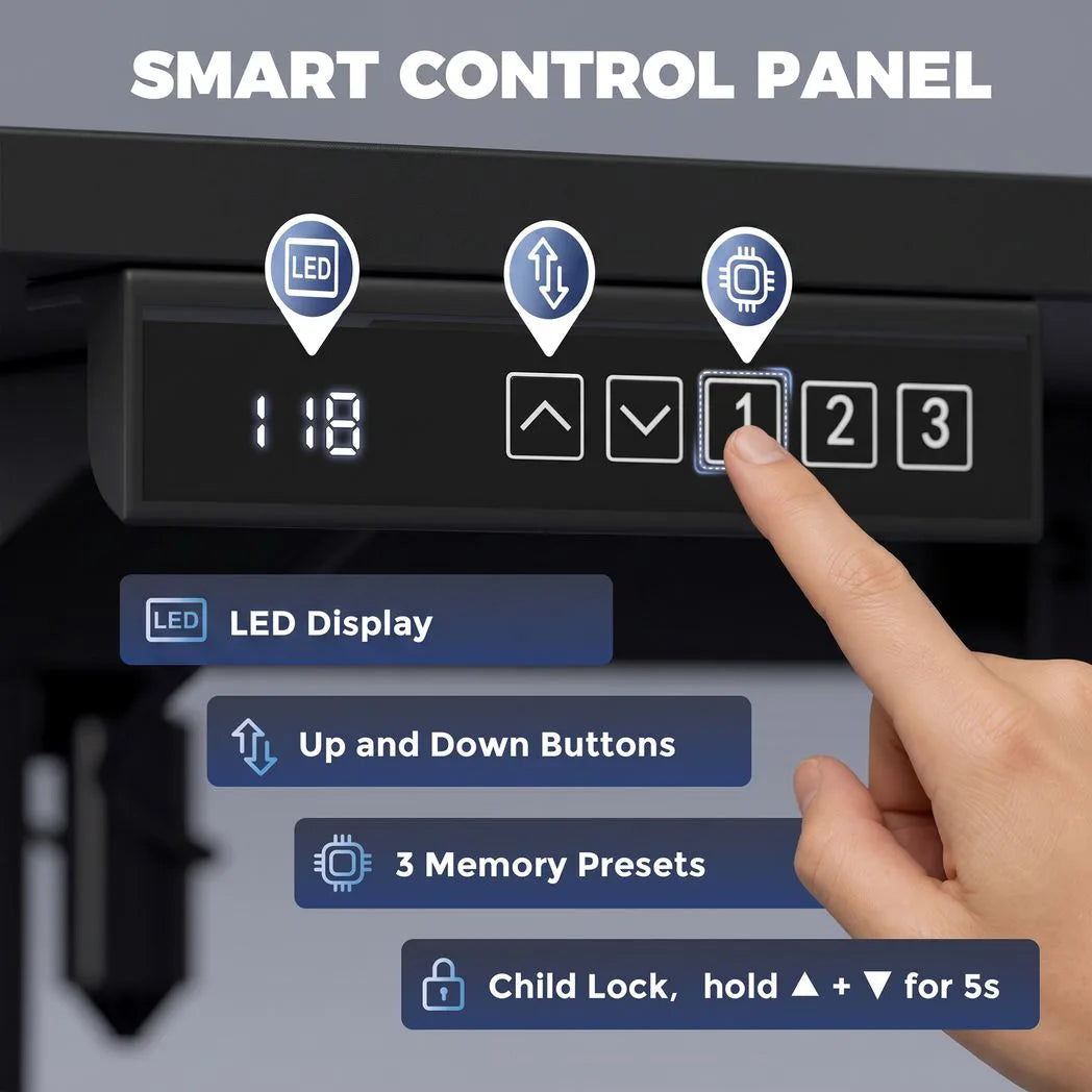Standing Desk Memory Control Height Adjustable Desk 2 Cable Holes LED Display Sit Stand Desk Black