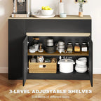 Kitchen Island, Storage Cabinet with Adjustable Shelf, 2 Drawers, 3 Open Shelves, Black