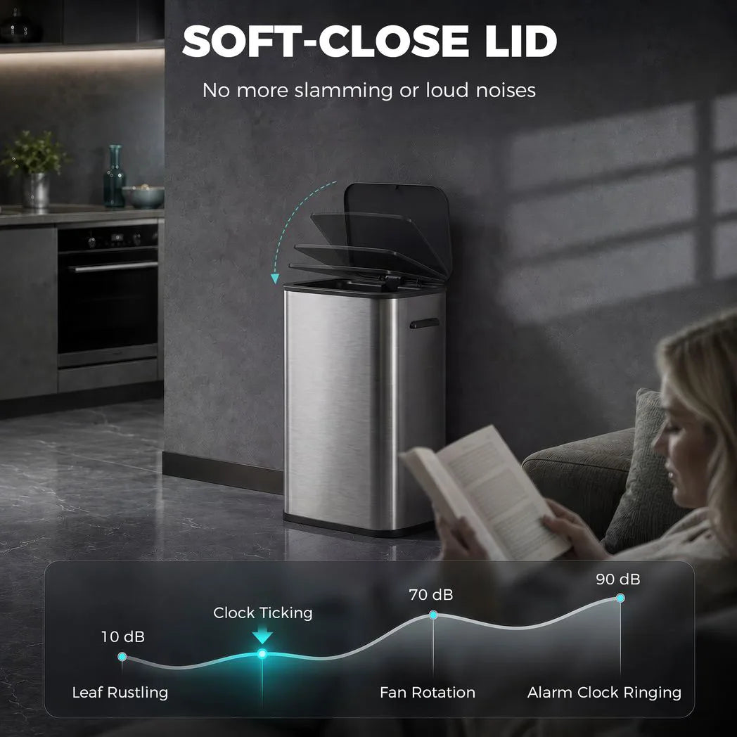 55L Sensor Bin for Kitchen, Touchless Automatic Waste Rubbish Bin, Stainless Steel, Battery Operated, Silver Tone