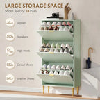 Elegant Three-Drawer Shoe Cabinet - Light Green