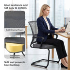 Padded Meeting Office Chair, Ergonomic Desk Chair No Wheels with Sled Base for Bedroom, Waiting, Reception, Dark Grey
