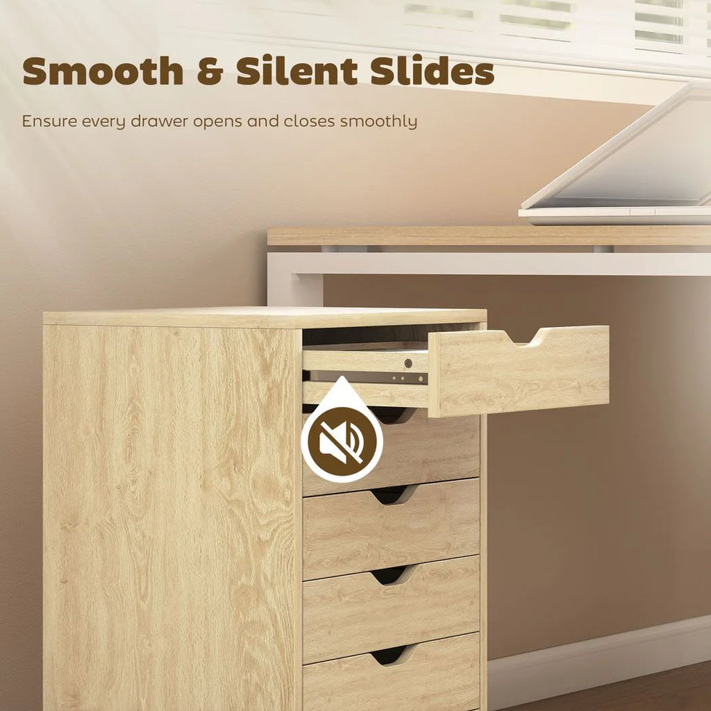 6 Drawer Vertical File Cabinet, Mobile Filing Cabinet with Quiet Drawers and Wheels with 2 Brakes, Oak Wood Effect