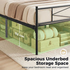 4ft6 Double Bed Frame with Headboard and Footboard, Metal Platform Bed Frame with 32 cm Underbed Storage, Black