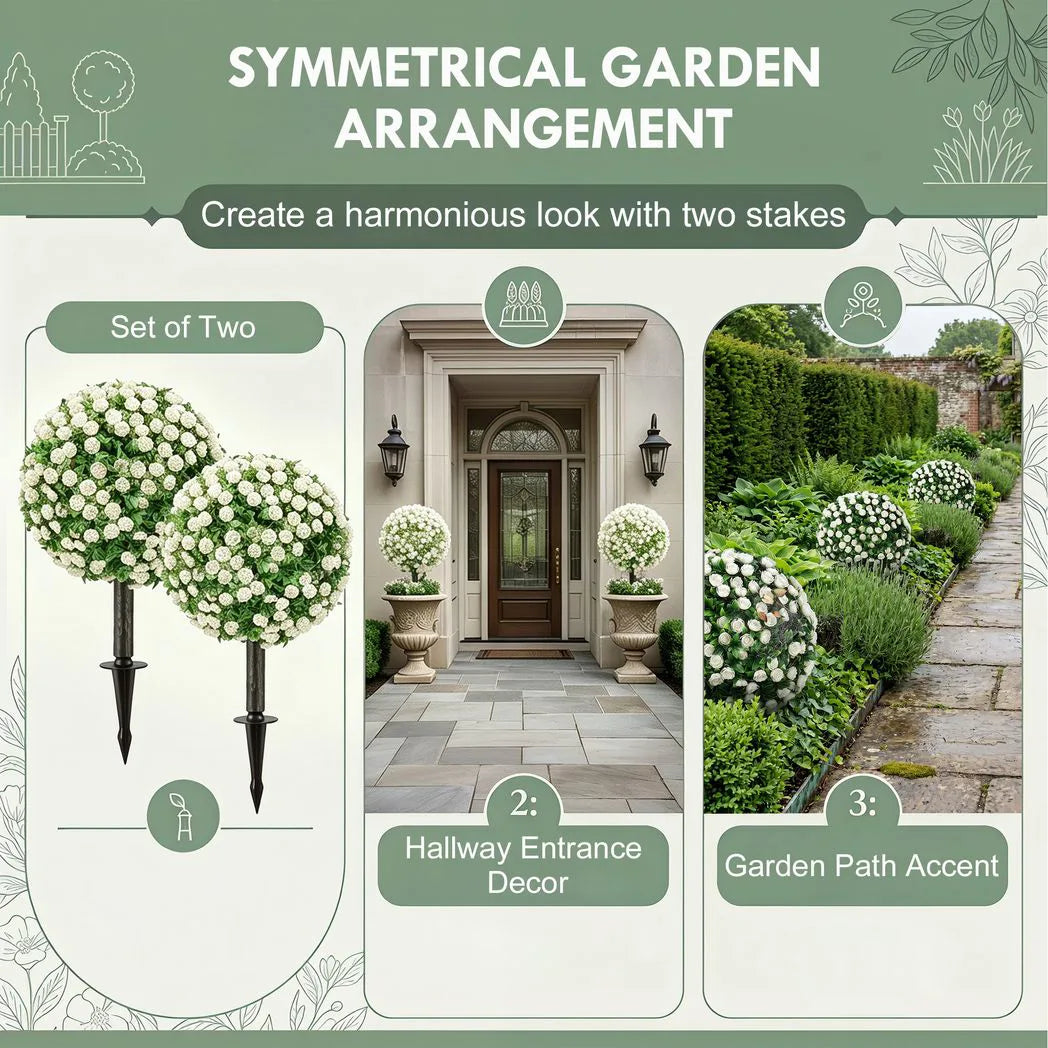 Artificial Rose Topiary UV Resistant, 2-Pack Fake Plants, 55 cm, White