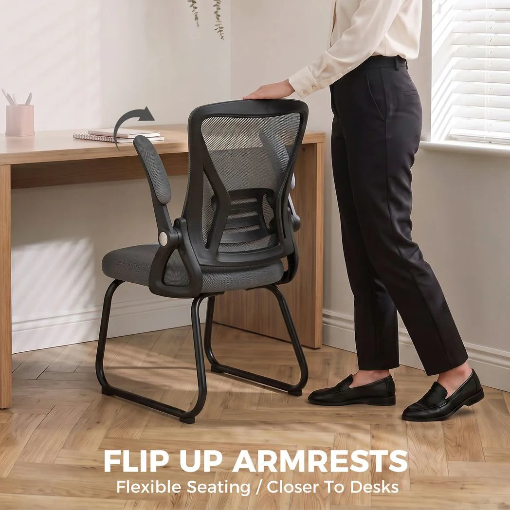 Office Chair, Ergonomic Desk Chair No Wheels with Mesh Backrest and Steel Legs for Home Conference Room, Dark Grey