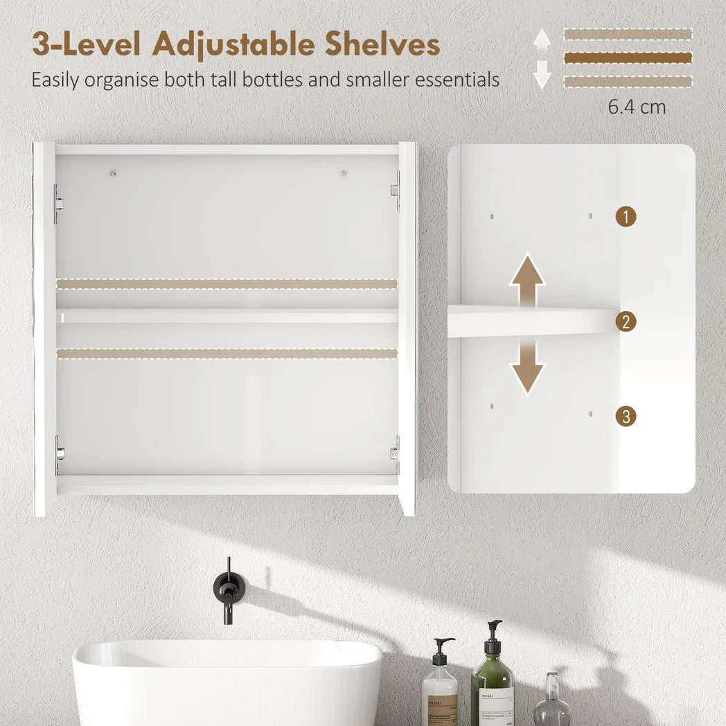 Double-Door Bathroom Mirror Cabinet - White