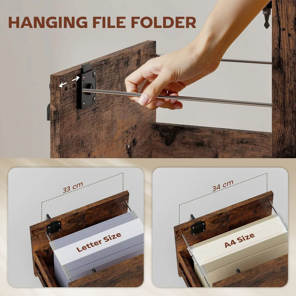 Rolling File Cabinet with 2 Drawers, Mobile Filing Cabinet with Hanging File Folder for Letter Sized Documents, Rustic Brown