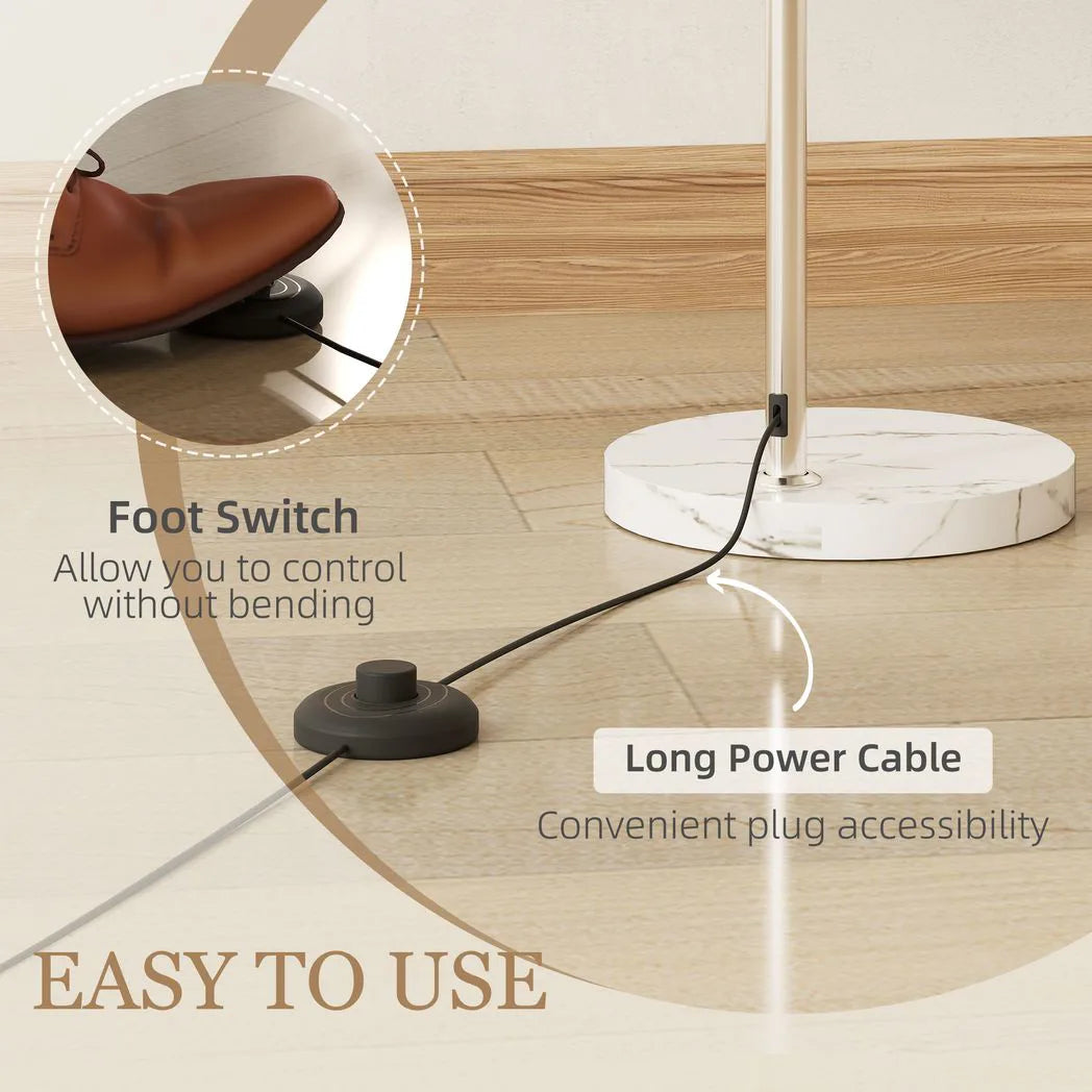 Floor Lamp for Living Room, Modern Standing Lamp with Shade & Foot Switch for Bedroom, Office, White