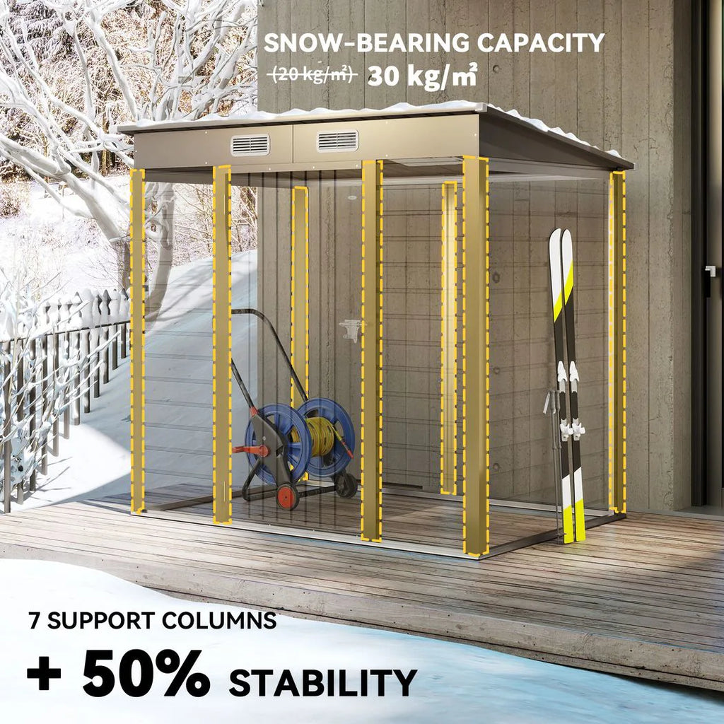 Outsunny 4 x 6ft Galvanised Metal Garden Shed, with Locking Door - Grey