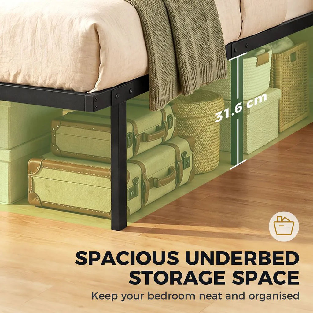 5ft King Bed Frame with Underbed Storage, Metal Platform Bed Frame with Steel Slat Support, No Box Spring Needed
