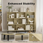 10-Cube Bookcase, 3-Tier Book Shelf with Solid Wood Legs, 140 cm Modern Bookshelf with Anti-Tip Kit, Oak