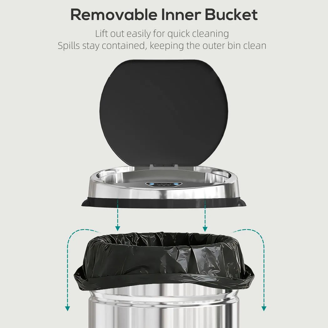 42L Automatic Motion Sensor Rubbish Bin with Fingerprint Resistant, Stainless Steel, Silver Tone