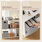 L Shaped Computer Desk, 110 x 100cm Reversible Corner Desk with Fabric Drawer and Storage Shelves, White