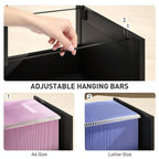 3 Drawer Filing Cabinet with Lock, Office Storage Cabinet with Adjustable Hanging Bars for A4 Letter Size Files, Black