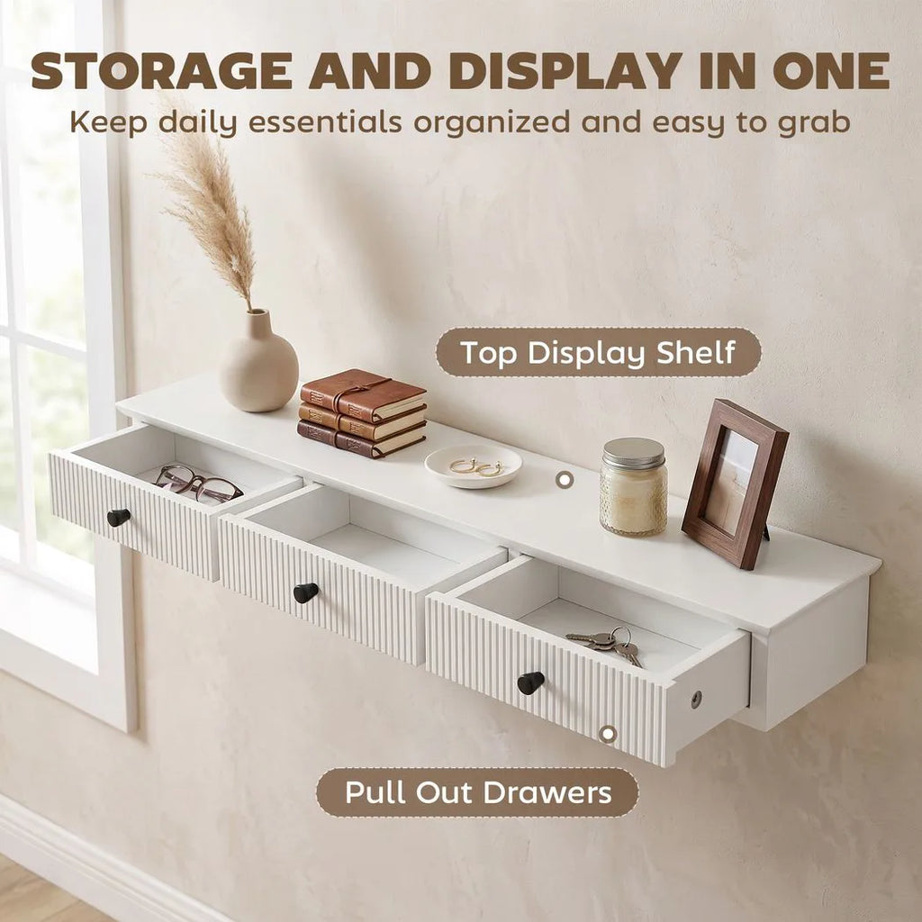 Shelf Wall-Mounted Storage Shelf Shelving Unit MDF 93 x 15 x 10 cm Entryway Kitchen Living Room, White