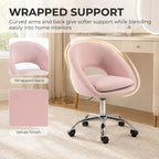 Velvet Desk Chair, Modern Office Chair with Height-Adjustable, Wheels, for Home Study Bedroom, Pink