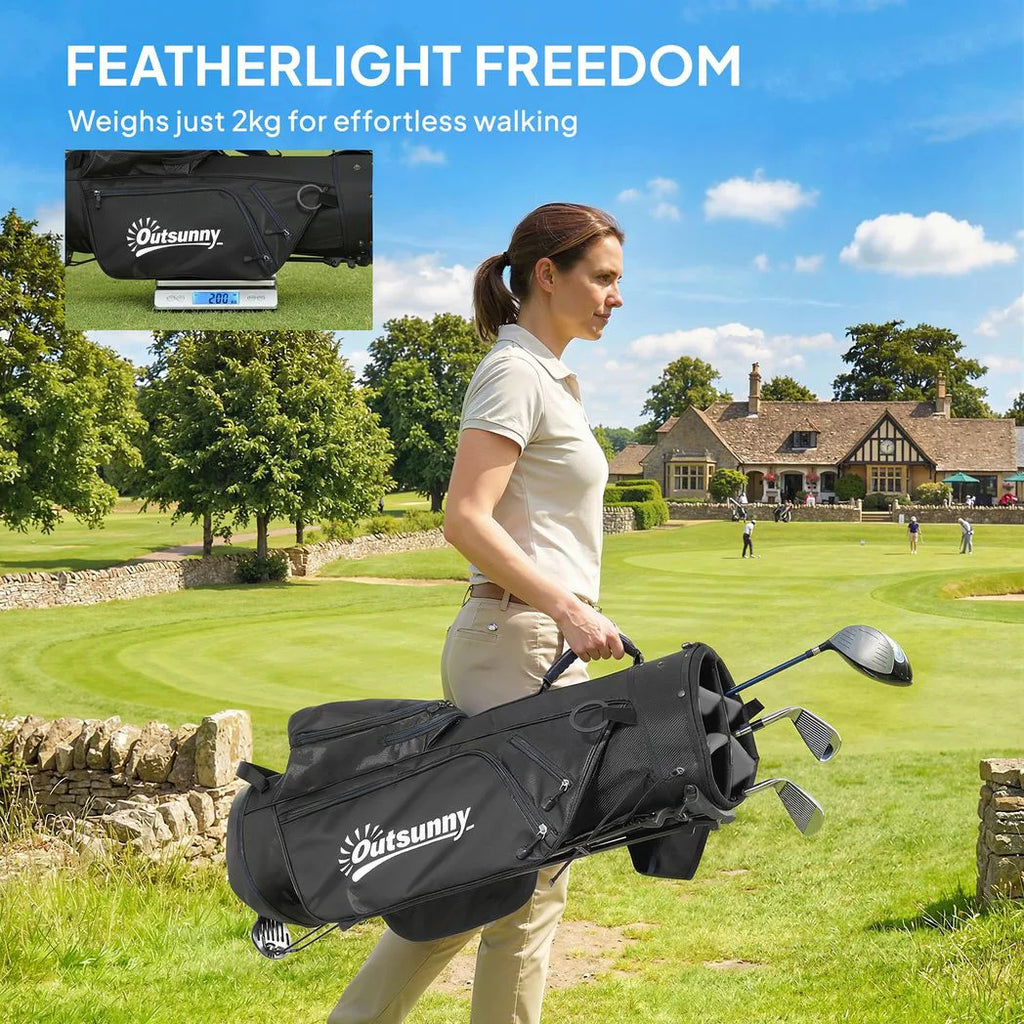 Outsunny Golf Stand Bag 6 Way Full-Length Dividers, Waterproof Golf Bag with 5 Pockets, Grey