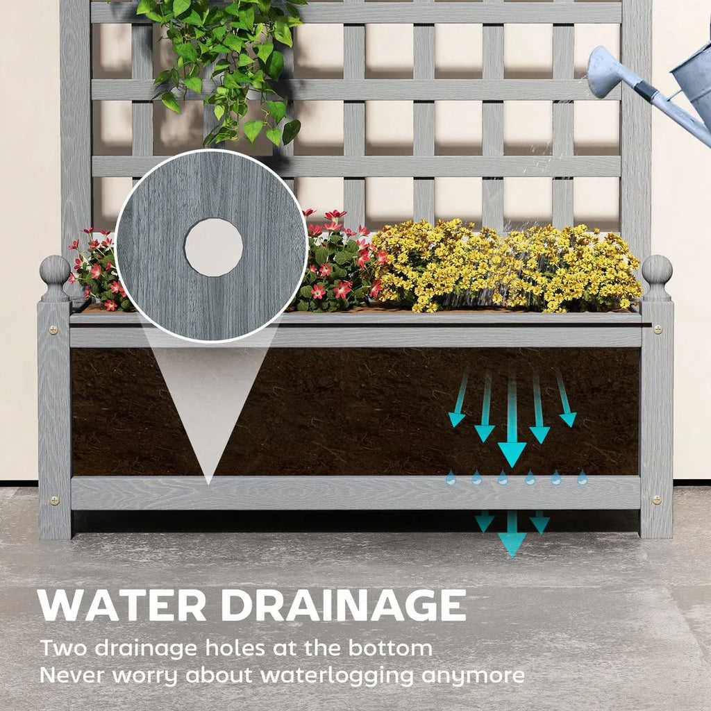 Outsunny Garden Planters with Trellis for Climbing Vines, Wood Raised Beds for Garden, Flower Pot, Indoor Outdoor, Grey