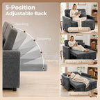 2 Seater Sofa Bed 3-in-1 Convertible Chenille Pull Out Sleeper Sofa with 5-Position Adjustable Backrest, Grey
