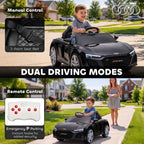 AIYAPLAY Licensed Audi R8 Spyder 12V Electric Car for Kids with Remote Control, Dual Motors, Rear Suspension, Soft Start, Black