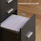 3 Drawer Filing Cabinet, Rolling File Cabinet with Edged Top for Letter, A4 Size, Hanging File Folders, Black