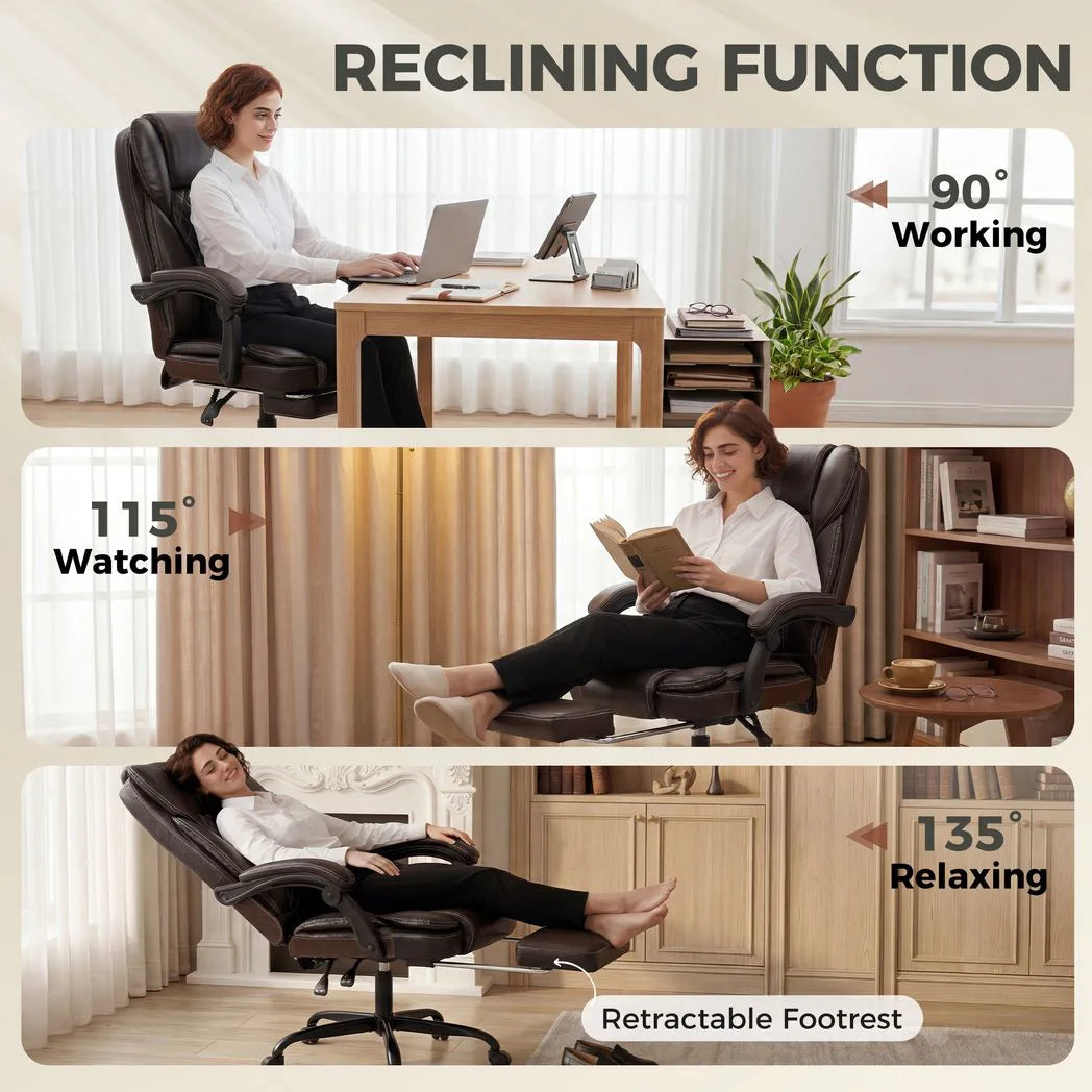 Executive Home Office Chair Reclining Function Footrest Computer Desk Chair High Back, Brown