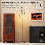 170.5cm Industrial Dimmable Standing Lamp, 3-Light Floor Lamp with Steel Wire Cage Lampshades, Silver Tone