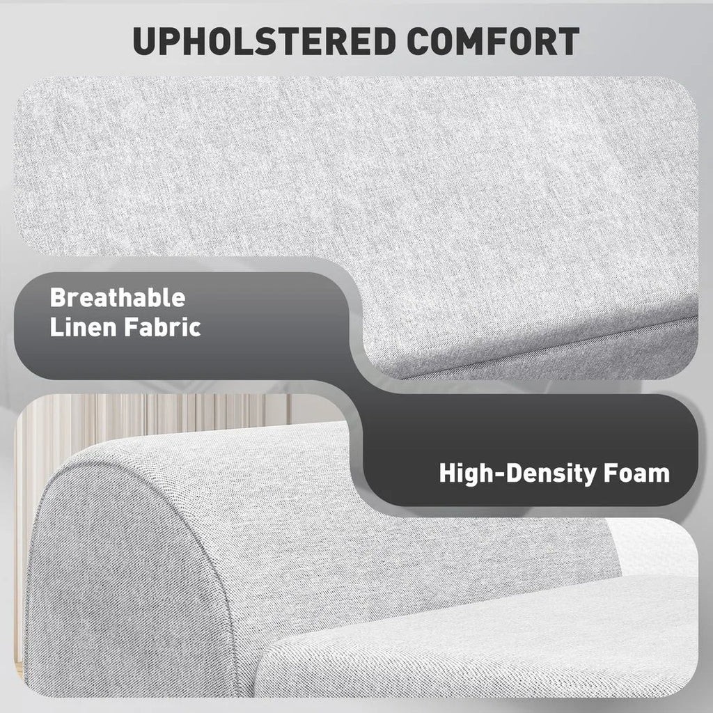 Storage Ottoman with Armrest, Window Seat, Upholstered Linen Storage Bench with Rubberwood Legs, Footstool for Bedroom Living Room, Hallway, Light Grey