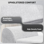 Storage Ottoman with Armrest, Window Seat, Upholstered Linen Storage Bench with Rubberwood Legs, Footstool for Bedroom Living Room, Hallway, Light Grey